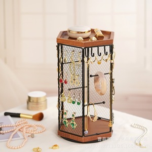 Porte-bijoux rotatif en bambou, 5 niveaux, organiseur de bureau pour boucles d'oreilles, colliers, bagues et accessoires - Product Image 1