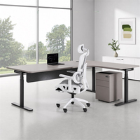 Bureau de travail moderne, durable, écologique, modulaire, en bois, électrique, en forme de L, réglable en hauteur, poste de travail assis-debout