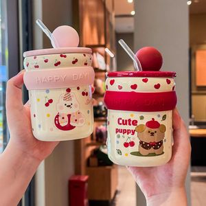 Taza <span class=keywords><strong>de</strong></span> Cerámica <span class=keywords><strong>de</strong></span> Alta Estética, Taza Térmica Aislada, Gran Capacidad, Linda Taza Gigante con Pajita, Accesorio <span class=keywords><strong>de</strong></span> Escritorio para Mujer - Product Image 2