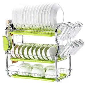 批发金属餐具晾衣架厨房3层2层多功能水槽排水器菜架
