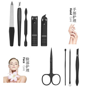 Professional 9 Pieces Stainless Steel <b>Manicure</b> Nail Care Tools Nail Clippers Pedicure <b>Kit</b> With Luxury Travel Case Black - Product Image 6