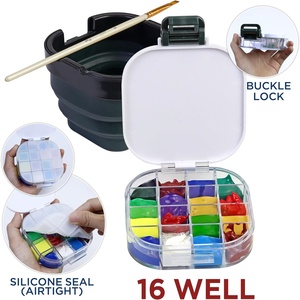Boîte de rangement pour <span class=keywords><strong>peinture</strong></span> étanche à l'air, <span class=keywords><strong>palette</strong></span> de 16 compartiments <span class=keywords><strong>avec</strong></span> <span class=keywords><strong>couvercle</strong></span>, comprenant un bac à pinceaux - Product Image 3