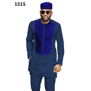 Ensemble de vêtements traditionnels africains pour hommes <span class=keywords><strong>2021</strong></span> : Manteau Dashiki, <span class=keywords><strong>chemise</strong></span> et pantalon Ankara, et chapeau tribal – Tenue de sport en coton grande taille - Product Image 6