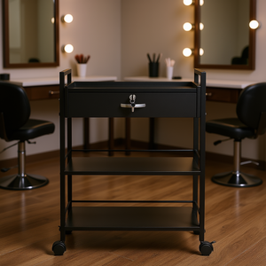 Carrito de Salón con 3 Niveles y Cajones con Cerradura, MDF, 4 Ruedas, Estación de Almacenamiento Rodante para Estilistas de Belleza y Tatuajes, Mueble de Salón - Product Image 2