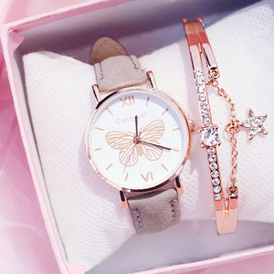 2pcs/set Women's Fashion Trend Versatile butterfly Dial Belt Quartz Watch+star Bracelet - Product Image 4