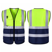 Gilet de sécurité réfléchissant personnalisé en polyester léger à haute visibilité, fermeture éclair sur le devant, jaune avec bas noir pour les travailleurs du bâtiment