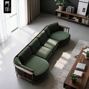 新しい中国風北米産ブラックウォールナットソファホームリビングルーム禅ハイエンド無垢材可動式高密度スポンジソファ - Product Image 1