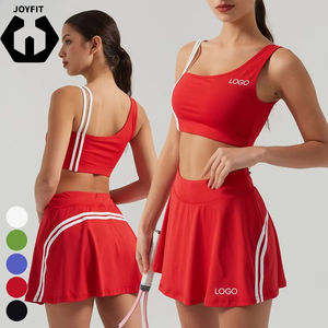 Оптовый комплект женской одежды для пиклбола с индивидуальным логотипом: топ-бра для фитнеса и йоги с цветовыми блоками и юбка для гольфа/тенниса, 2 предмета - Product Image 1