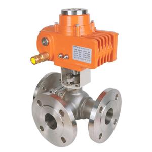 Vanne à boisseau sphérique trois voies à température normale avec actionneur automatisé pour l'eau, OEM disponible, raccordement à bride DN80, TOP-140, acier forgé - Product Image 1
