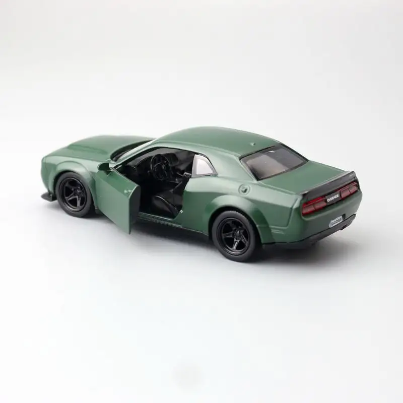 Mainan Diecast Model skala 1:36 Dodge Challenger SRT Demon Pull Back Door dapat membuka mobil model hadiah ulang tahun