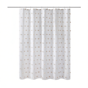Rideau de douche en tissu, design minimaliste, lavable en machine, impression numérique, blanc avec motif de points beiges, pour salle de bain - Product Image 1