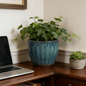 Maceta de Cerámica Texturizada Azul Turquesa Degradado Estilo Americano Vintage, Maceta Acanalada Ecológica y Duradera con Drenaje para el Hogar - Product Image 5