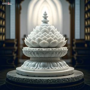 Sculpture de base de Bouddha en marbre blanc de grande taille, sculptée dans la pierre naturelle, pour la décoration de temple religieux personnalisée - Product Image 5