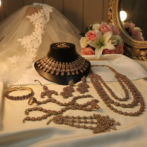 Elegant High Quality Brass Bridal Engagement Wedding Anniversary Party Ethnic Fashion <b>Set</b> Rhodium Plated Zircon Shadow Choker - Product Image 3