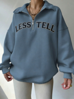 LTD-H1049 French Terry Sweatshirt Desain Baru Pabrik, Sweatshirt Oversize Pria Wanita dengan Kerah Setengah Resleting dan Cetakan Huruf
