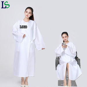 Bata de Barbero Personalizada Resistente al Agua, Blanca Brillante, Manga Larga, Bata de Cliente de Salón, Kimono con Cierre Lateral de Lazo - Product Image 1