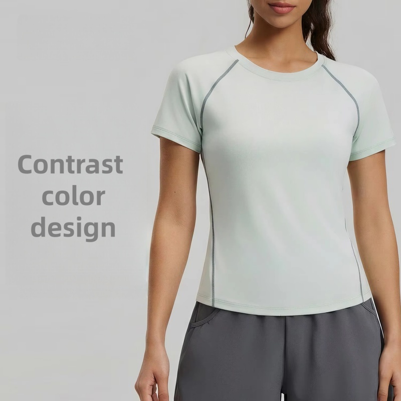 Summer Neck Sports Slimming Yoga Top Women's Breathable Loose Solid All-match Sports Short-sleeved