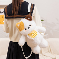 Sac à dos en peluche tendance 2027, motif chat à poils longs, 45 cm, sac à dos en peluche de dessin animé, fabricant OEM de sacs à dos en peluche personnalisés