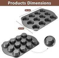 Moule à muffins en acier au carbone, 12 cavités, antiadhésif, brun, avec poignée, pour four, modèle P16