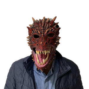 فم متحرك تنين أحمر سحلية ديناصور وحش فستان هالوين فاخر ، قناع - Product Image 1