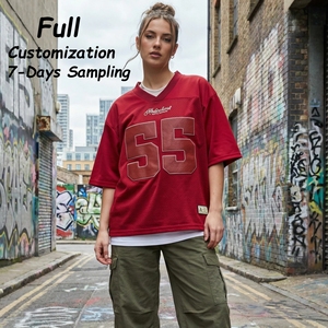 T-shirt de football américain surdimensionné personnalisé, style boxy, unisexe, streetwear, t-shirt pour femme, streetwear en mesh, t-shirt de rugby - Product Image 1