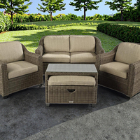 Accoudoir incurvé rond en osier de style royal 5 pièces mobilier d'extérieur en poly rotin de Chine ensemble de canapés de jardin