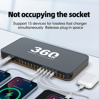 Chargeur de bureau USB 360W à 15 ports, station de charge rapide multi-appareils, concentrateur de charge PD 15 ports pour téléphones, tablettes et plus