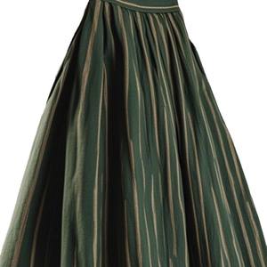 Jupe midi taille haute verte unie en polyester/coton à séchage rapide pour femme, design évasé avec empiècements, idéale pour la silhouette en forme de poire, collection automne - Product Image 2