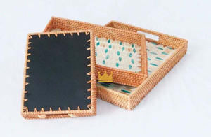 Plateau de service en rotin tressé fait main, élégant, avec incrustation de mosaïque de coquillages, pour le petit-déjeuner, la décoration d'hôtel, de maison et de table à manger - Product Image 6