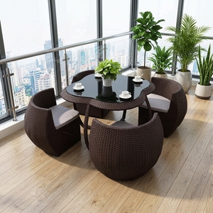 Ensembles de Jardin Modernes Minimalistes en Fer pour l'Extérieur : Tables, Chaises et Parasol Tressé à la Main - Product Image 4