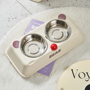 Comederos para Perros y Gatos de Acero Inoxidable, Doble, Antideslizante, Diseño de Oso, Juego de Alimentación para Mascotas - Product Image 1