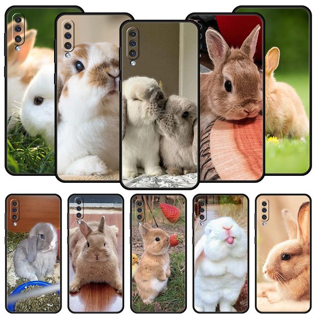 Cute White Baby Rabbits Phone Case For Samsung A54 A52 A24 A14 A50 A70 A10 A40 A20S A20E A06 A12 A22 A34 A42 5G A04s A16 Cover