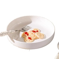 Assiettes nordiques en céramique blanches pures à fond profond, résistantes au micro-ondes, avec décor sous glaçure coloré, pour usage domestique – Offre Spéciale