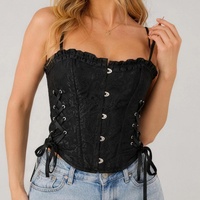 Haut court élégant pour femme à bretelles spaghetti, en dentelle, style corset, avec volants, fermeture avant, bustier, laçage latéral, serre-taille, pour soirée, taille XS
