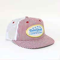 Gorra de Béisbol Personalizada con Logotipo, Diseño Desestructurado de 5 Paneles, Parche Bordado, Visera Plana, Malla, Cierre a Presión, Rayas, Estilo Camionero