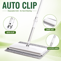Serpillère à clipser grande taille avec manche télescopique en acier inoxydable pour usage domestique, jetable, sans lavage à la main, serpillère plate