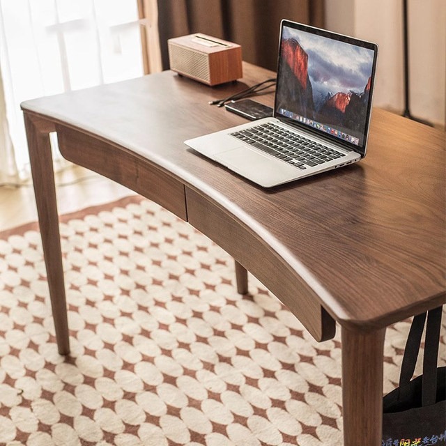 North American Black Walnut Solid Wood Desk Light Luxury Curved Design Modern Minimalist Home Study Office Computer