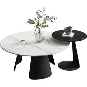 אור יוקרה קפה שולחן עגול צפחה איטלקי פשוט מודרני בית סלון קטן קפה שולחן שיש עגול קפה שולחן