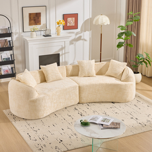 Sofá Seccional de Tres Plazas con Esquinas Curvas de Estilo Nórdico Minimalista, Tapicería Textil Ecológica y Agradable al Tacto - Product Image 1