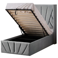 Cama de almacenamiento de terciopelo de felpa con rayas diagonales y tachuelas en alas Marco de cama de plataforma de tamaño individual tapizado con almacenamiento