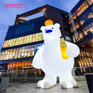 Big Size Oxford Material Door Advertising Inflatable White Bear Balloon Hold Up Juice Bottle Cartoon