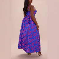 Robe de soirée personnalisable pour femme, bleu royal et violet, à imprimé floral, avec bretelles spaghetti et jupe trapèze, pour les occasions formelles