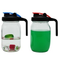Pot Mason en verre à large ouverture de 16 oz avec bouchon verseur à poignée en plastique, motif losange en relief