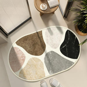 Alfombra de baño ovalada minimalista, imitación de lino, patrón geométrico, antideslizante, para inodoro, ducha, baño - Product Image 3