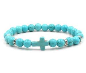 Pulsera De Cruz con turquesas para mujer, brazalete De Cruz Blanca con diseño religioso y <span class=keywords><strong>Cristianas</strong></span> - Product Image 3