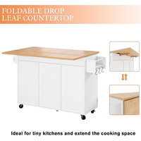 Factory Direct îlot de cuisine sur roues avec armoire de rangement comptoir à feuilles tombantes