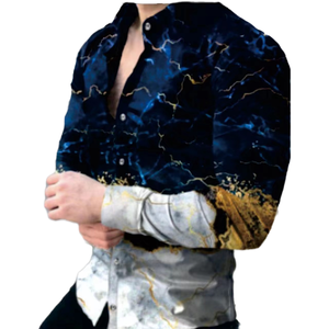 เสื้อเชิ้ตผู้ชายพิมพ์ลายวินเทจ แขนยาว กระดุมแถวเดียว สไตล์ลำลอง ผ้าทวิลล์กันยับ ระบายอากาศได้ดี ผลิตจากโพลีเอสเตอร์ 100% สำหรับฤดูใบไม้ผลิ - Product Image 1