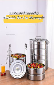 Boîtes de conservation alimentaire en acier inoxydable à cinq couches de 23 cm, vente en gros, grande capacité, boîte à lunch isotherme - Product Image 5