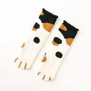 Calcetines de maternidad de moda Calcetines lindos de patas de gatos Terry Calcetines de piso de tubo de algodón costilla cómoda - Product Image 5