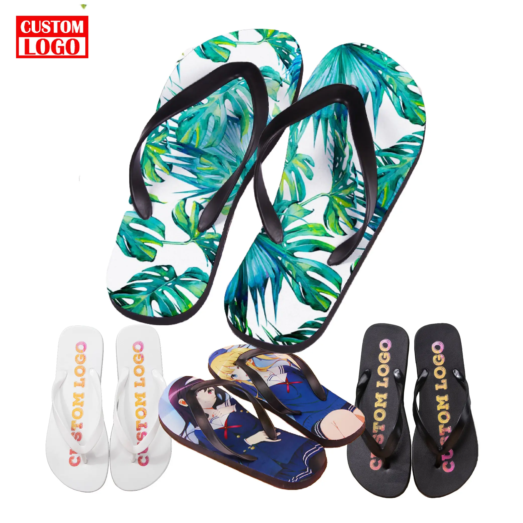 Pria Wanita Grosir Sandal Jepit Kustom dengan LOGO PVC Warna-warni Logo Kustom Sandal Jepit Pantai Sandal Flip Flop Kustom